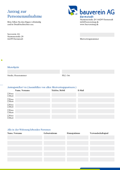 Application for the admission of persons